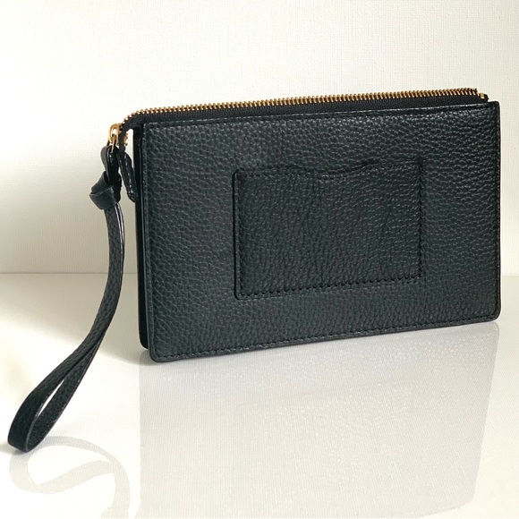 Kate Spade Black Pebbled Leather Wristlet with Metal Logo Like New Condition - Picture 4 of 6